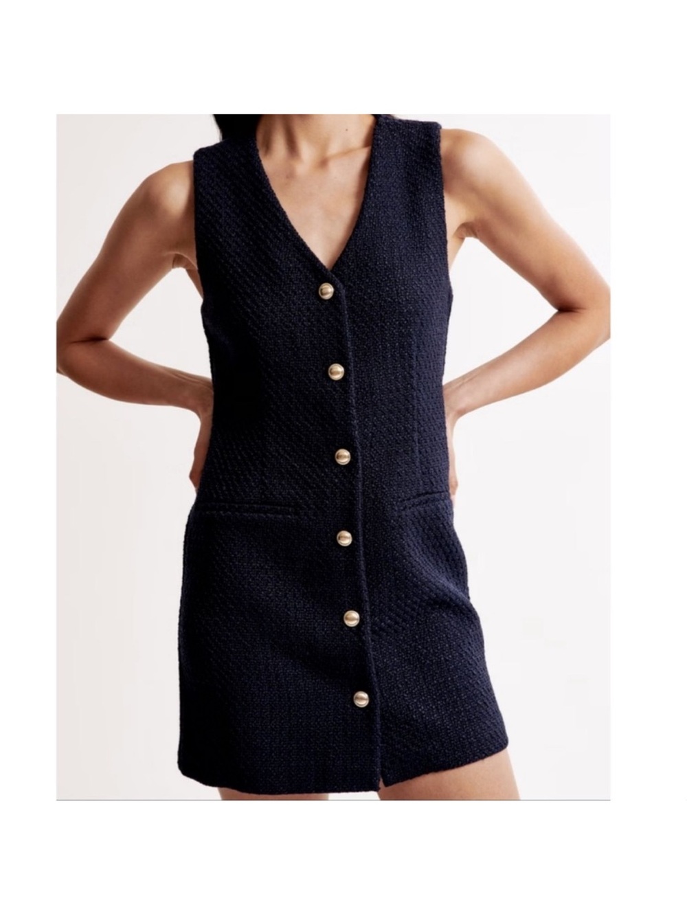 NWT A&F Navy Textured Sleeveless Button-Front Dress